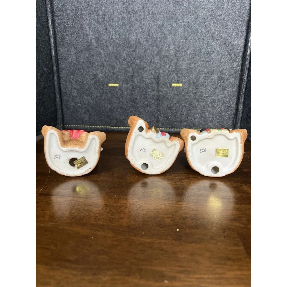 SET OF 3‎ CERAMIC VINTAGE HOMCO BEAR FIGURINES Christmas, train, Horse, Clown